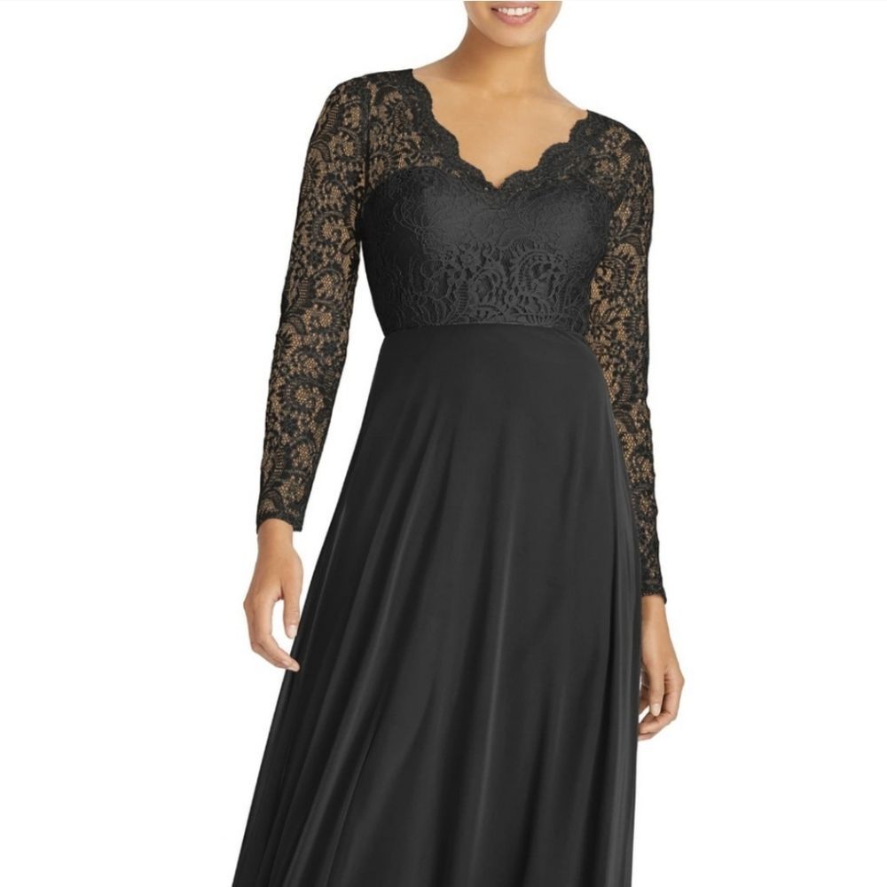 👗Final Price| Long-Sleeve Lace & Chiffon A-Line Gown | Black | Small